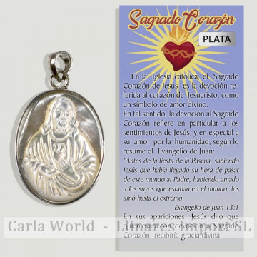 SACRÉ COEUR. Pendentif ARGENT sculpté en nacre