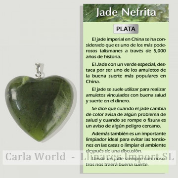 JADE NEFRITA. Corazón. Colgante Plata