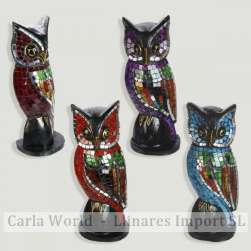 Wooden mosaic. Model: Standing Owl. Assorted colors. 10x7,5x25cm