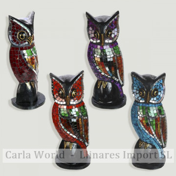 Mosaïque de hibou en bois debout. Couleurs assorties 10x7,5x25cm