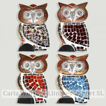 Wooden mosaic. Model: Owl. Assorted colors. 10x16cm