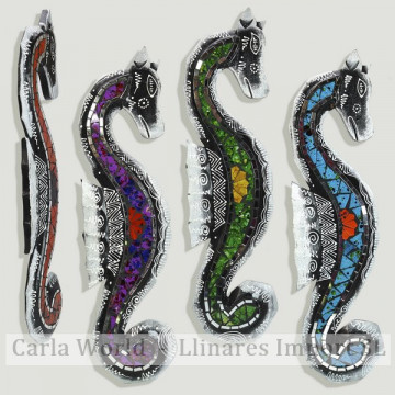 Wooden mosaic. Model: Sea horse. Assorted colors. 12x47cm