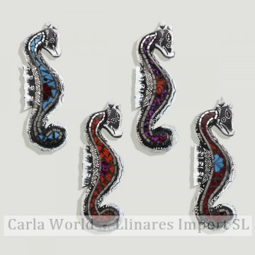 Wooden mosaic. Model: Sea horse. Assorted colors. 10x30cm