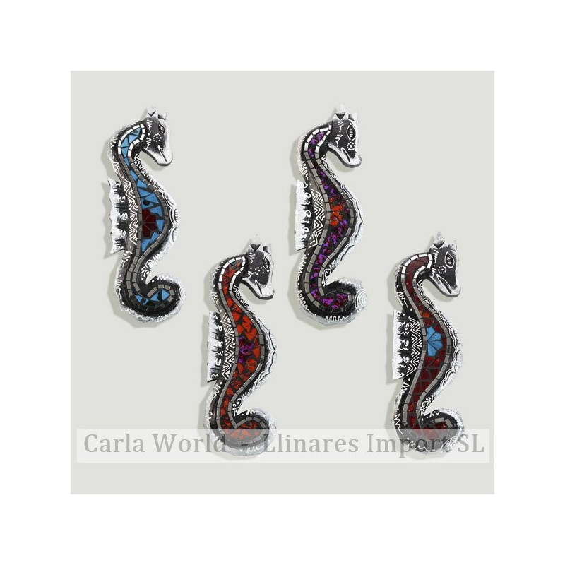 Wooden mosaic. Model: Sea horse. Assorted colors. 10x30cm Wooden mosaic. Model: Sea horse. Assorted colors. 10x30cm