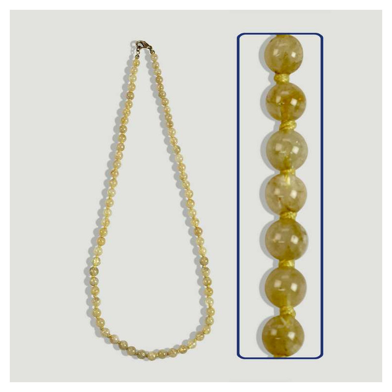 Collier en quartz rutile doré. Broche en métal doré avec noeud. 8mm Collier en quartz rutile doré. Broche en métal doré avec noeud. 8mm