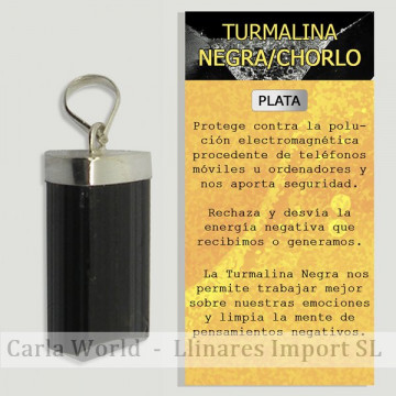 TURMALINA NEGRA en BRUTO. Colgante pequeño en PLATA