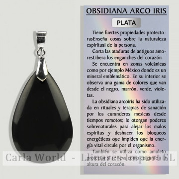 OBSIDIANA ARCO IRIS. Colgante plata. Formas surtidas