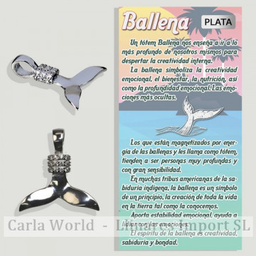 BALLENA Cola. Colgante plata con circonitas. 23x23mm