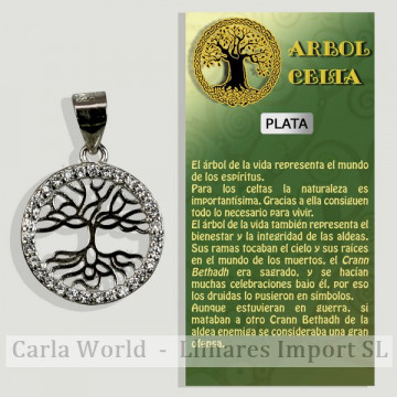 ÁRBOL DE LA VIDA. Colgante plata con circonitas. 14mm