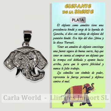 CABEZA ELEFANTE. Colgante plata con circonitas. 14x20mm