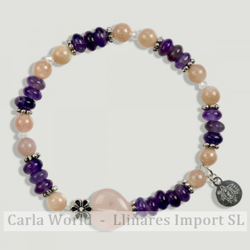 BRISA Silver bracelet. Stone sun, Amethyst and Rose quartz