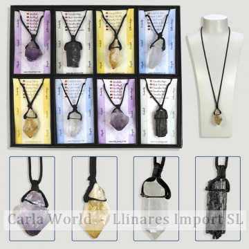 REAL STONE. Pendant mineral cotton cord raw. Assorted minerals