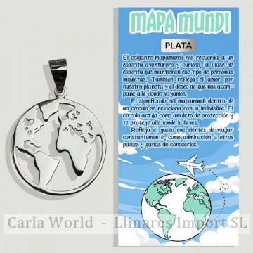 MAPAMUNDI. Colgante plata mapa mundo. 20x20mm