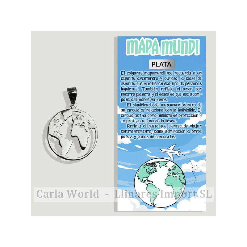 MAPAMUNDI. Pendant silver world map. 15x15mm MAPAMUNDI. Pendant silver world map. 15x15mm