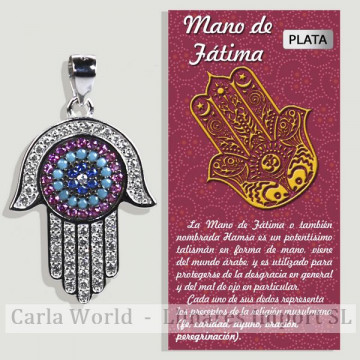 MAIN FÁTIMA. pendentif en zircone argent. 18X25mm