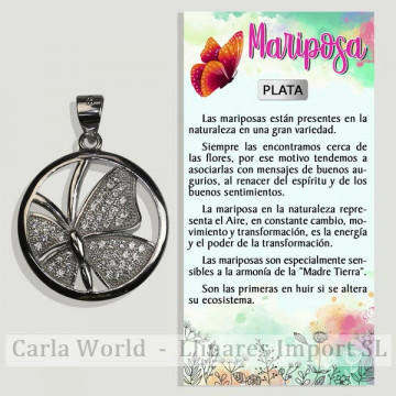 BUTTERFLY. Pendant silver zirconia. 20x20mm