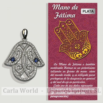 FÁTIMA HAND. Silver zirconia pendant. 25x28mm