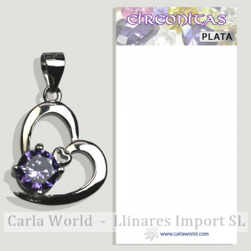 HEART. Silver zirconia pendant. 15x20mm