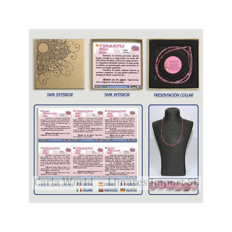 TURMALINA ROSA. Collar bola facetada 2mm en caja TURMALINA ROSA. Collar bola facetada 2mm en caja