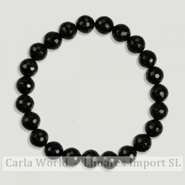 TURMALINA NEGRA. Pulsera mineral bola facetada. 8mm.