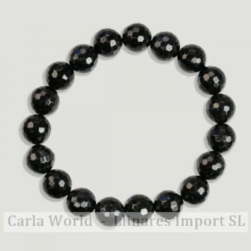 BLACK TOURMALINE. Mineral faceted bracelet. 10mm.