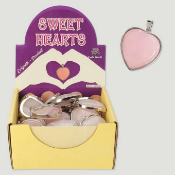SWEET HEARTS. Colgante metal corazon cuarzo rosa