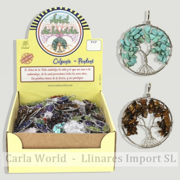 ÁRBOL de la VIDA. Colgante silverplated. Modelo Árbol Vida minerales surtidos 5cm