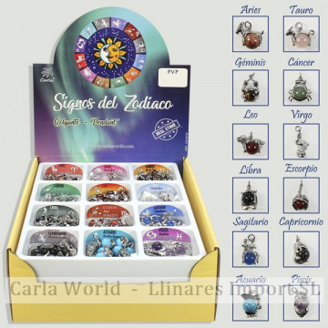 SIGNOS DEL ZODIACO. Colgante metal con bola mineral