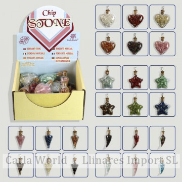 CHIP STONE. Pendant bottles assorted shapes with chip