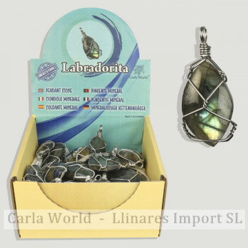 LABRADORITE. Pendentif en cage minérale