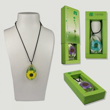 Methacrylate pendant with flower and thread. Various colors