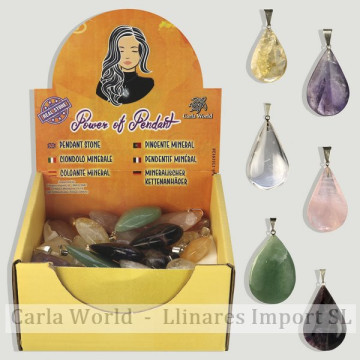 POWER OF PENDANT. Colgante silverplated forma lagrima. Minerales surtidos