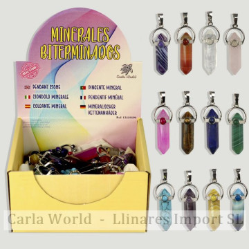 MINERALES SURTIDOS. Colgante silverplated doble punta minerales surtidas