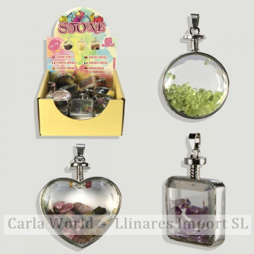 STONE. Colgante “frasco” formas metal y minerales surtidos. 42-45mm