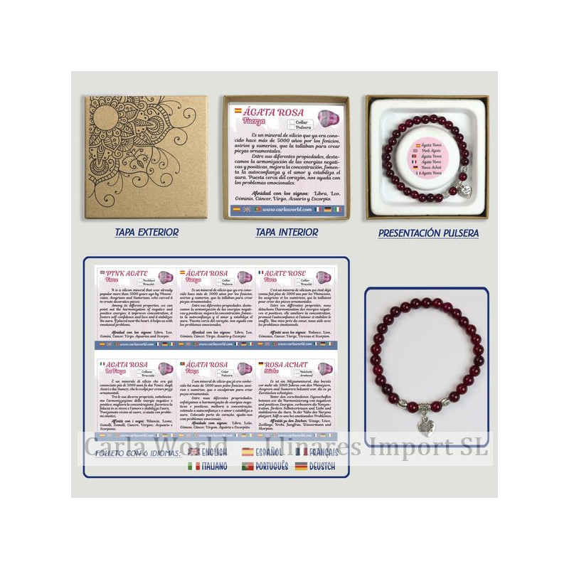 Agate Rose. Bracelet boule avec perle. 6mm. Boîte à cadeau Agate Rose. Bracelet boule avec perle. 6mm. Boîte à cadeau