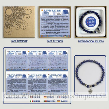 Lapislazuli. Pulsera bola con Abalorio. 6mm. Caja de REGALO