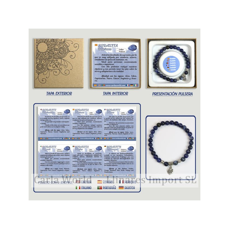 Sodalita. Pulsera bola con Abalorio. 6mm. Caja de REGALO Sodalita. Pulsera bola con Abalorio. 6mm. Caja de REGALO