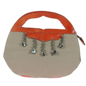 Bovine leather and canvas bag Clear model with pendant