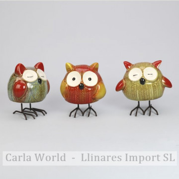 Ceramic owl with metal legs. Assorted colors. 11x11cm