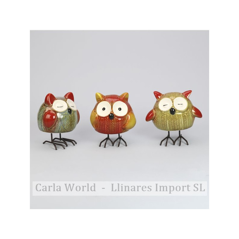 Ceramic owl with metal legs. Assorted colors. 11x11cm Ceramic owl with metal legs. Assorted colors. 11x11cm