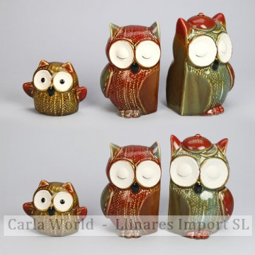 Set 3 ceramic owls. Parent and child model. 17x11x14cm