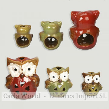 Set 3 ceramic owls. 8.5cm / 10cm / 15cm