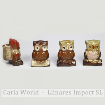 Owl ceramic stick. Assorted colors. 6x5,5x7,5cm