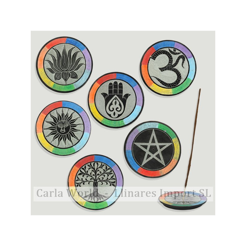Incense holder dish Stone soap carved Chakra. Assorted models 10cm Incense holder dish Stone soap carved Chakra. Assorted models 10cm