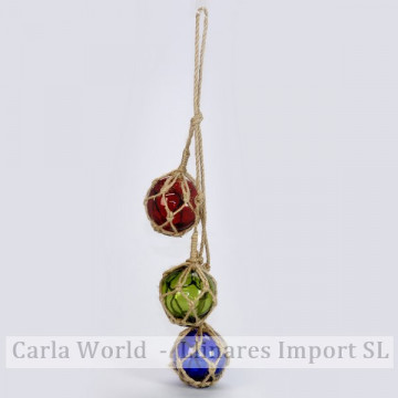 Triple crystal ball with rope.  3x7.5cm. Length 30cm