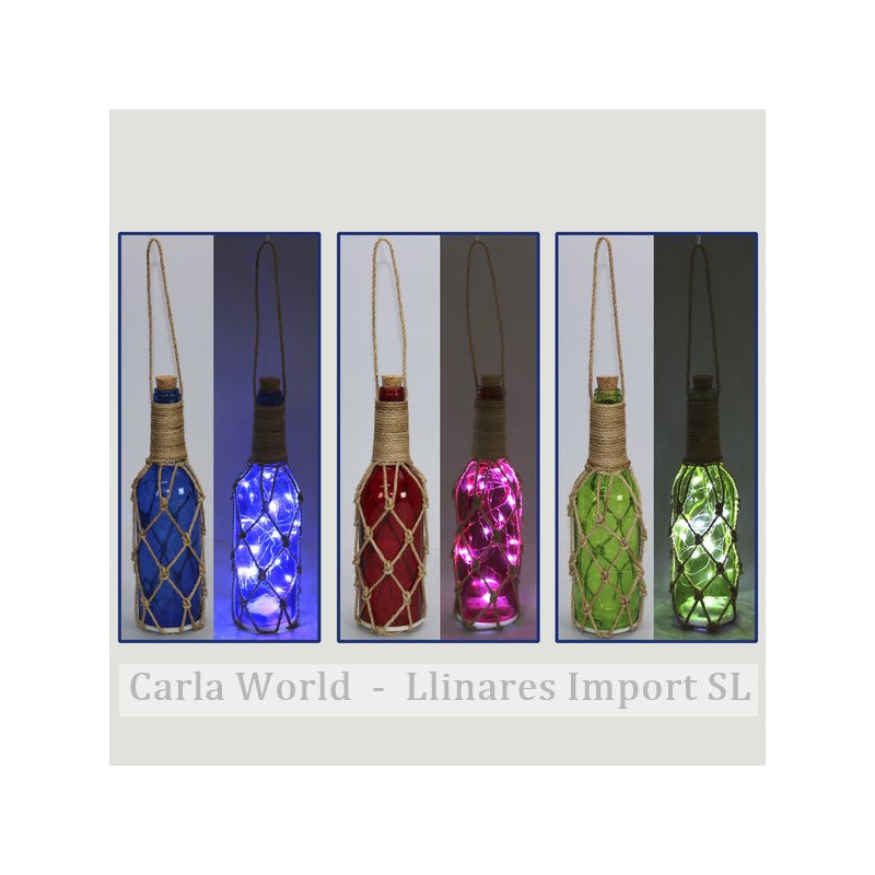 Botella cristal LED con cuerda. 7x7x30cm Botella cristal LED con cuerda. 7x7x30cm