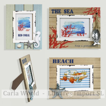 Brown and blue nautical photo frame. 19x24cm (Photo: 9x14cm)