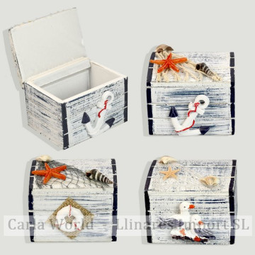 Caja madera náutico. Azul difusión borde. Surtidos. 7x5,5x5,5cm