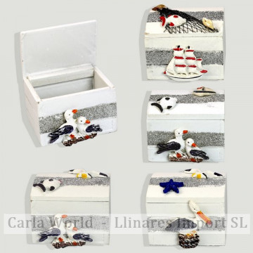 Nautical wooden box. White and purple. Assorted. 7x5,5x5,5cm