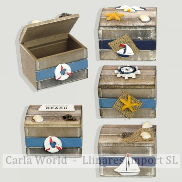 Nautical wooden box. Brown. Assorted. 7x5,5x5,5cm